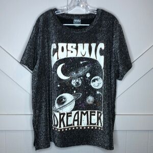 Aruba Cosmic Dreamer Shimmery Graphic Short Sleeve Top Side Slits Women’s 3X